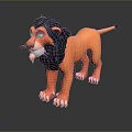Stylized Cartoon Lion 3D Character Model With Orange Body Black Mane And Green Eyes