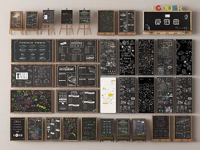 Public Facility Chalkboards Featuring Various Educational Designs Colorful Illustrations And Display Frames 3d model