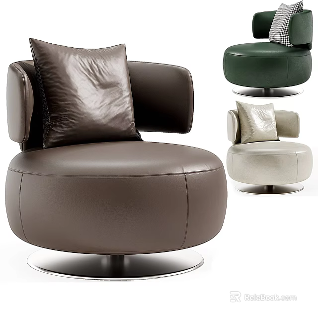 Modern Single Leather Sofa With Swivel Base Round Shape And Decorative Pillow 3d model