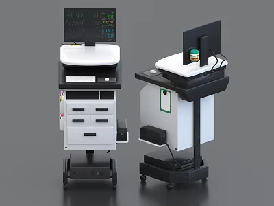 Dual Medical Computer Carts With Monitor Display Storage Drawers And Mobile Wheels 3d model