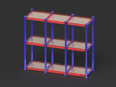 Industrial Equipment Multi Tier Storage Rack With Blue Frame And Red Shelves 3d model