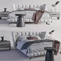 Modern Upholstered Double Bed with Bedside Tables Decorative Items and Blanket 3d model