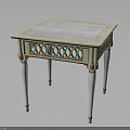 Elegant Square Marble Table With White Legs And Green Gold Decorative Accents