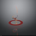 3D Render Pink Circular Base With White Platform Inverted Female Figure Black Object Orange Ropes