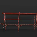 Red Bamboo Storage Rack with Multi Tiered Shelves and Tied Details for Home Organization