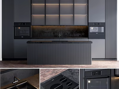 Modern Kitchen With Sleek Cabinets Black Island Counter And Appliances 3d model