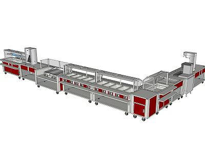Industrial Equipment Assembly Line Workbench with Metal Frame Red Cabinets Wheels and Efficient Workspace Design 3d model