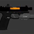 Tactical Pistol Featuring Red Dot Sight Tactical Flashlight Black Frame Yellow Accessory and Textured Grip 3d model