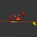 Red Crab Riding On Yellow Surfboard With Green Lightning Patterns And Sun Design