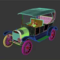 Vintage Classic Car With Black Body Red Seats And Orange Spoked Wheels