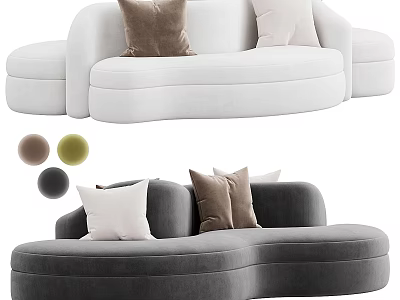 Modern Abstract Shaped Sofa With White And Gray Upholstery And Colorful Pillows 3d model