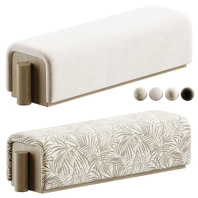 Upholstered Bed Bench With Wooden Legs And Palm Leaf Pattern Design 3d model