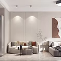 Modern Living Space With Sofa Bed Refrigerator Abstract Art And Decor