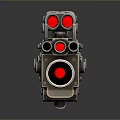 Mechanical Computer Peripheral With Shuriken Label Red Yellow Silver Lens Knobs And Pipes
