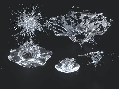 Transparent Water Splash Shaped Decorative Ornament Set with Various Forms for Home Decor 3d model