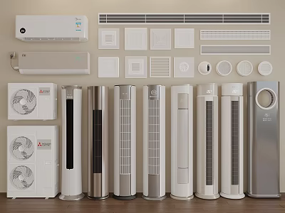 Various Air Conditioner and Fan Types With Wall Mounted Floor Standing and Cabinet Designs 3d model