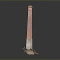 Tall Red Brick Chimney With Broken Base On Gray Background 3d model