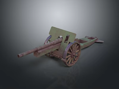 Vintage Cannon 3D Model With Wooden Wheels And Metal Barrel In Green Brown 3d model