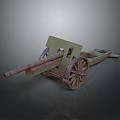 Vintage Cannon 3D Model With Wooden Wheels And Metal Barrel In Green Brown