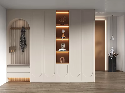 Modern Entryway With Cabinetry Open Shelves And Decor 3d model
