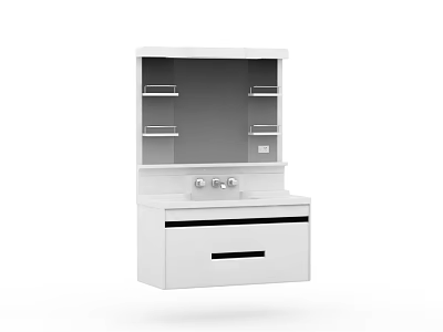 White Wall Mounted Bathroom Cabinet with Mirror Shelves and Drawer Countertop 3d model