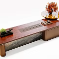 Elegant Tea Table And Chairs With Wooden Marble Top And Tea Sets Decorations