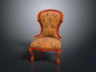 Classic Vintage Wooden Armchair With Floral Pattern Upholstery And Carved Accents 3d model