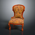 Classic Vintage Wooden Armchair With Floral Pattern Upholstery And Carved Accents