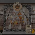 Western Cowboy Themed Event Entrance With Cowboy Hat Revolver Clock And Stone Brick Walls