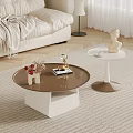 Elegant Modern Sofa Coffee Table Set With White Sofa Round Brown Tabletop And White Base 3d model