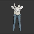 White Camisole With Wrinkled Design And Blue Jeans On Mannequin