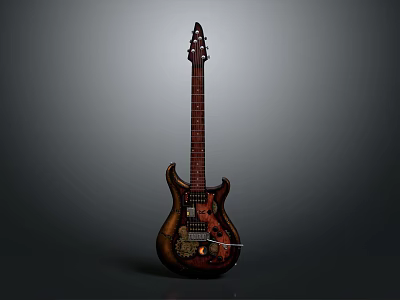 Electric Guitar With Wooden Body Mahogany Neck And Chrome Pickups 3d model