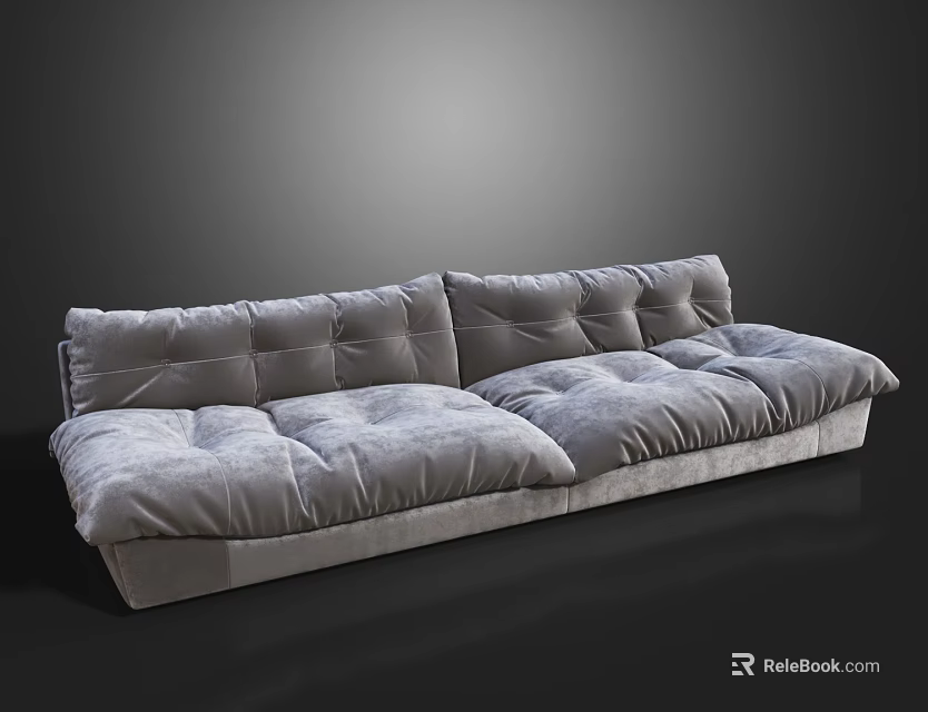Modern Tufted Gray Velvet Two Seater Sofa With Plush Comfortable Cushions 3d model 