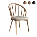Modern Dining Chairs With Curved Backrest And Upholstered Seat In Natural Wood And Black