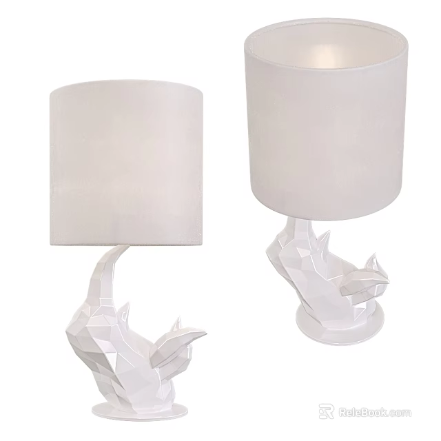 Modern Table Lamps with Geometric Origami Base and White Fabric Lampshade for Home Decor 3d model 