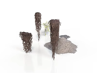 Decorative Brown Woven Structures With Green Plants On White Background 3d model