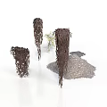 Decorative Brown Woven Structures With Green Plants On White Background