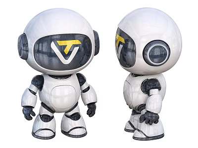 White Intelligent Machine Robot With Yellow Logo And Black Details 3d model