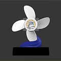 Artistic Propeller Shaped Sculpture With Three Blades Central Emblem Blue Wave Base And Black Pedestal