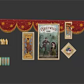 Gallyweed Themed Decorative Scene With Red Star Banner Posters Gift Box And Golden Accents