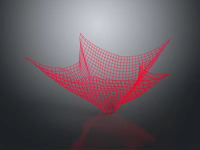 Red Grid Abstract Sculpture With Geometric Form On Dark Reflective Background 3d model