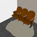 Orange Leather Public Chairs With Wooden Armrests And Metal Legs Near Window Blinds