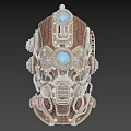 Steampunk Style Weapon Helmet with Copper Gold Metal Blue Lenses and Gear Decorations