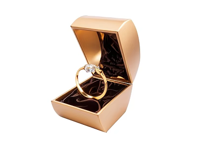 Elegant Gold Diamond Ring In Open Shiny Jewelry Box Design 3d model