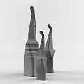 White Ceramic Vessels with Modern Design Slender Necks and Striped Texture on Black Background