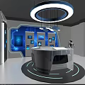 Modern Data Center Interior Featuring White Walls Blue Tech Graphics And Equipment Racks 3d model
