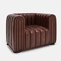 Classic Brown Leather Single Sofa With Vertical Tufted And Curved Design Wooden Legs