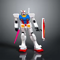 White Blue Red Robot Model Holding Pink Sword And Red White Shield On Dark Background