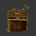 Vintage Wooden Piano With Green Plants Growing On Top And Around