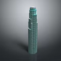 Cartoon Scene Featuring Green Tall Building With Multiple Floors And Pinnacle Top